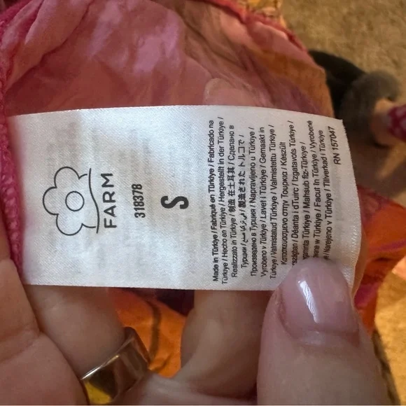 FARM Rio Pink and Orange Floral Puff-Sleeve Mini Dress, Size Small - Picture 6 of 6